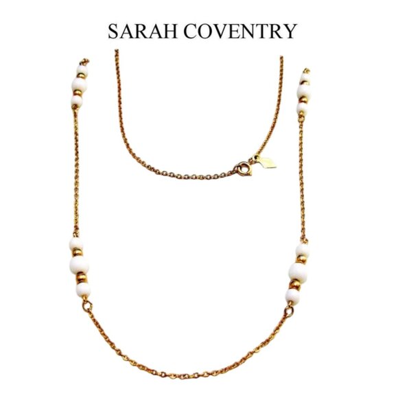 Sarah Coventry White Bead Chain Gold Tone - Picture 4 of 4